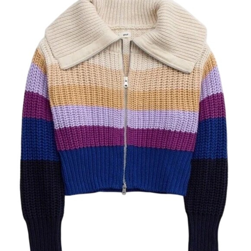 Aerie Sweater Cardigan Size Small Striped Long Sleeve Y2K Colorblock Multicolor